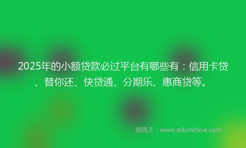 2025年的小额贷款必过平台有哪些有：信用卡贷、替你还、快贷通、分期乐、惠商贷等。