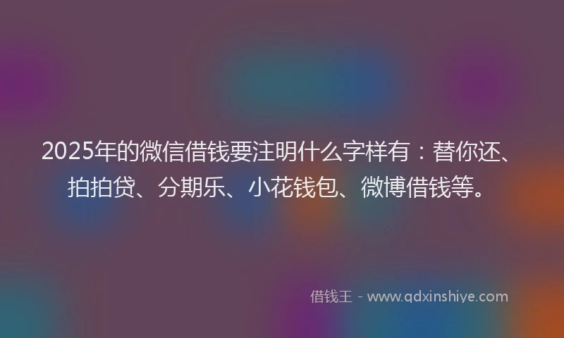 2025年的微信借钱要注明什么字样有：替你还、拍拍贷、分期乐、小花钱包、微博借钱等。