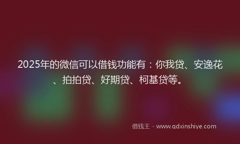 2025年的微信可以借钱功能有：你我贷、安逸花、拍拍贷、好期贷、柯基贷等。