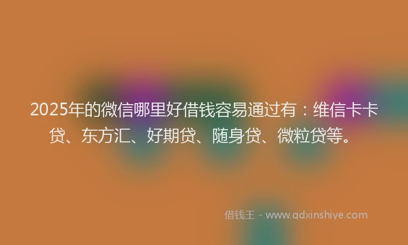 2025年的微信哪里好借钱容易通过有：维信卡卡贷、东方汇、好期贷、随身贷、微粒贷等。