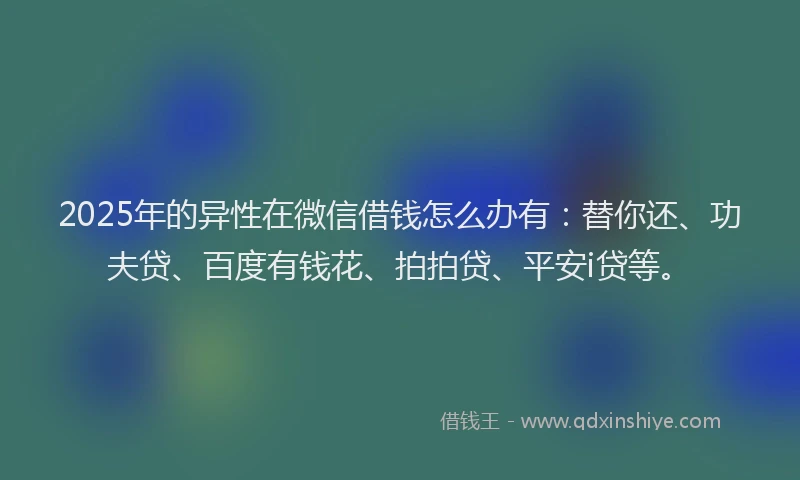 2025年的异性在微信借钱怎么办有：替你还、功夫贷、百度有钱花、拍拍贷、平安i贷等。
