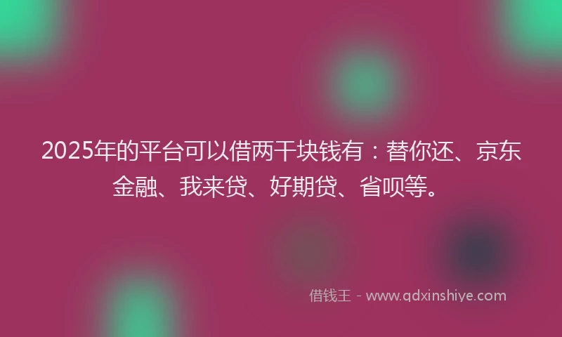 2025年的平台可以借两干块钱有：替你还、京东金融、我来贷、好期贷、省呗等。