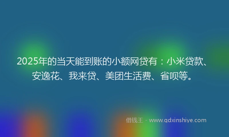 2025年的当天能到账的小额网贷有：小米贷款、安逸花、我来贷、美团生活费、省呗等。