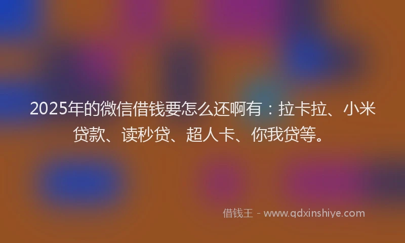 2025年的微信借钱要怎么还啊有：拉卡拉、小米贷款、读秒贷、超人卡、你我贷等。