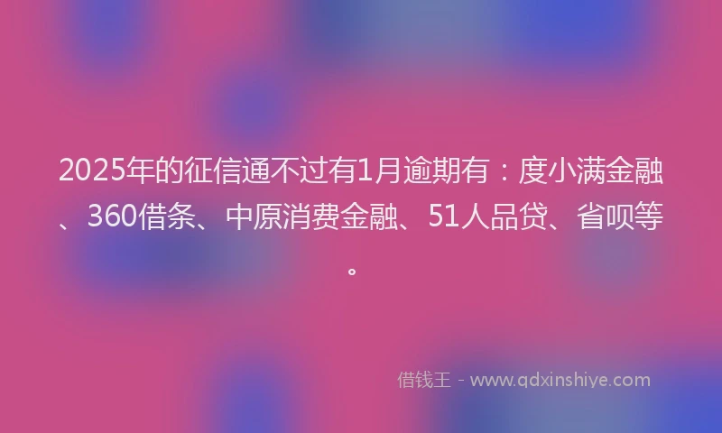 2025年的征信通不过有1月逾期有：度小满金融、360借条、中原消费金融、51人品贷、省呗等。