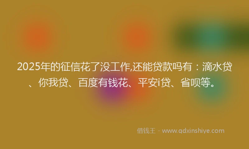 2025年的征信花了没工作,还能贷款吗有：滴水贷、你我贷、百度有钱花、平安i贷、省呗等。