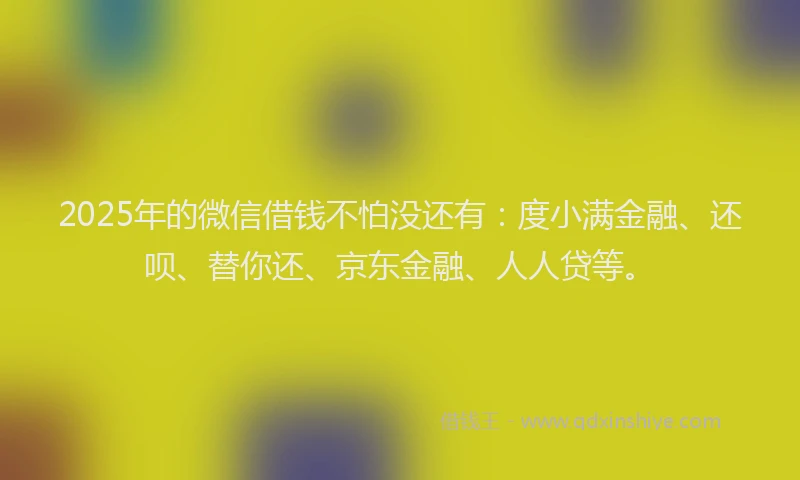 2025年的微信借钱不怕没还有：度小满金融、还呗、替你还、京东金融、人人贷等。
