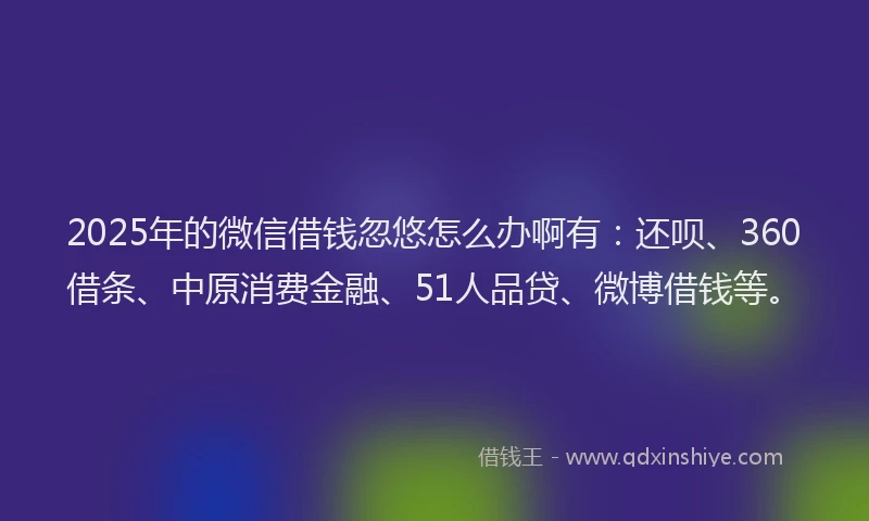 2025年的微信借钱忽悠怎么办啊有：还呗、360借条、中原消费金融、51人品贷、微博借钱等。