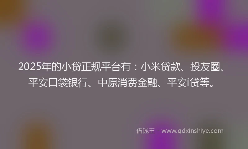 2025年的小贷正规平台有：小米贷款、投友圈、平安口袋银行、中原消费金融、平安i贷等。