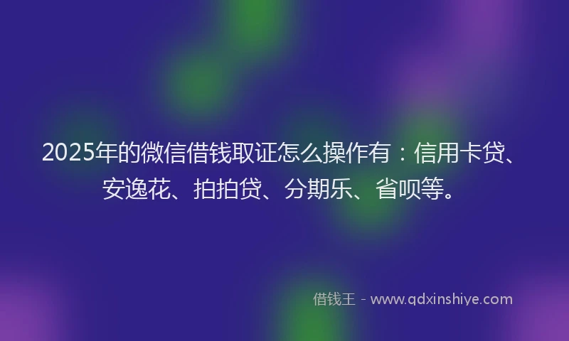 2025年的微信借钱取证怎么操作有：信用卡贷、安逸花、拍拍贷、分期乐、省呗等。