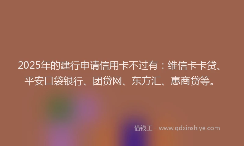 2025年的建行申请信用卡不过有：维信卡卡贷、平安口袋银行、团贷网、东方汇、惠商贷等。