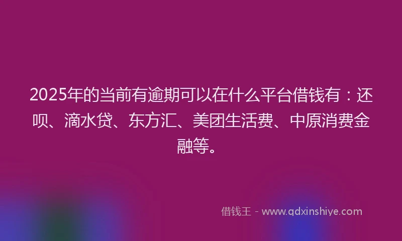 2025年的当前有逾期可以在什么平台借钱有：还呗、滴水贷、东方汇、美团生活费、中原消费金融等。