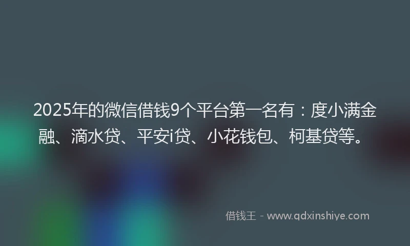 2025年的微信借钱9个平台第一名有：度小满金融、滴水贷、平安i贷、小花钱包、柯基贷等。