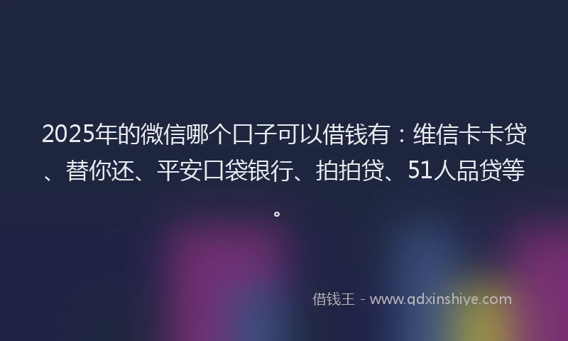2025年的微信哪个口子可以借钱有：维信卡卡贷、替你还、平安口袋银行、拍拍贷、51人品贷等。