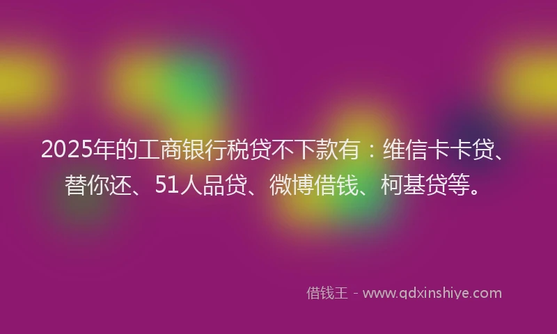 2025年的工商银行税贷不下款有：维信卡卡贷、替你还、51人品贷、微博借钱、柯基贷等。