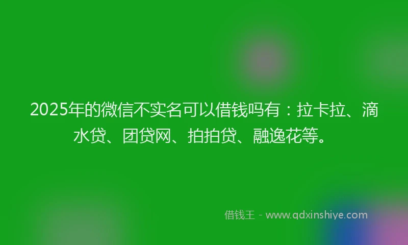 2025年的微信不实名可以借钱吗有：拉卡拉、滴水贷、团贷网、拍拍贷、融逸花等。