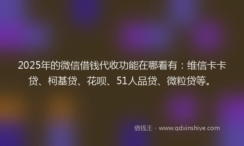 2025年的微信借钱代收功能在哪看有：维信卡卡贷、柯基贷、花呗、51人品贷、微粒贷等。