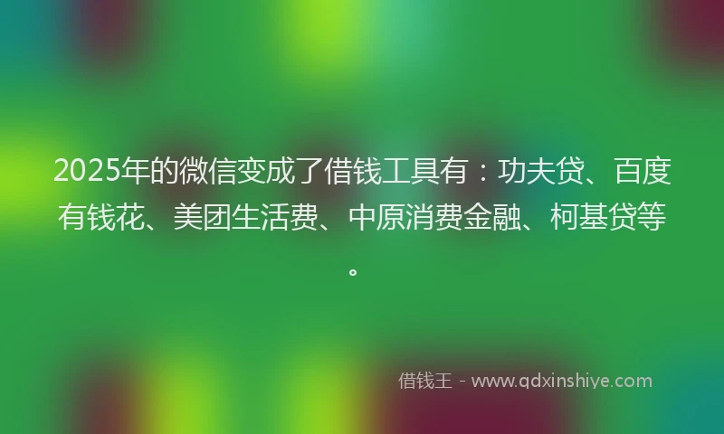 2025年的微信变成了借钱工具有：功夫贷、百度有钱花、美团生活费、中原消费金融、柯基贷等。