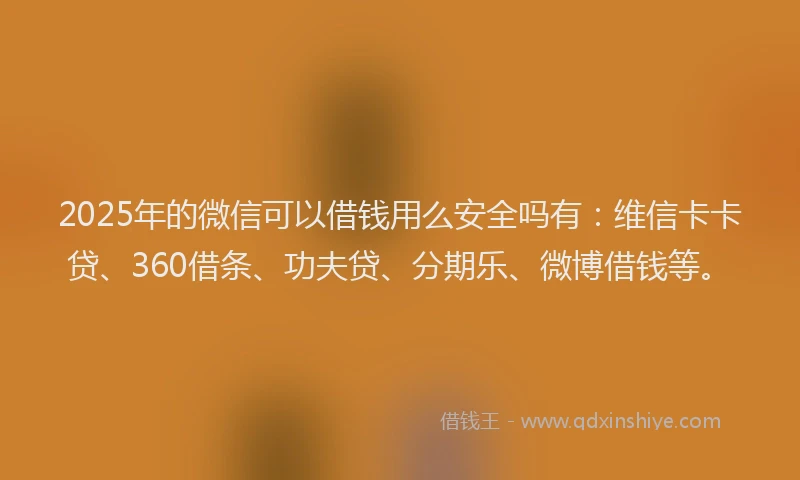 2025年的微信可以借钱用么安全吗有：维信卡卡贷、360借条、功夫贷、分期乐、微博借钱等。