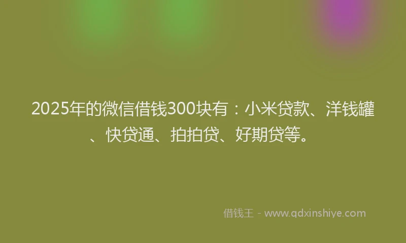 2025年的微信借钱300块有：小米贷款、洋钱罐、快贷通、拍拍贷、好期贷等。