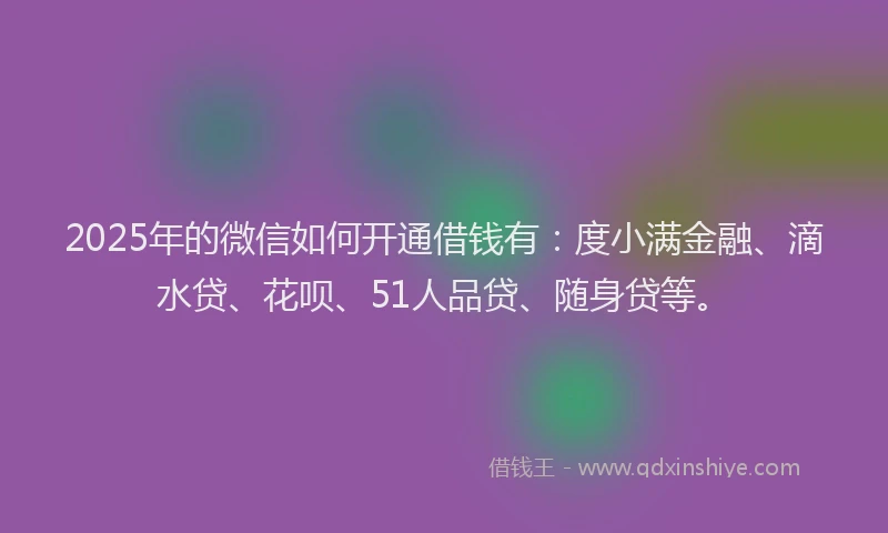 2025年的微信如何开通借钱有：度小满金融、滴水贷、花呗、51人品贷、随身贷等。