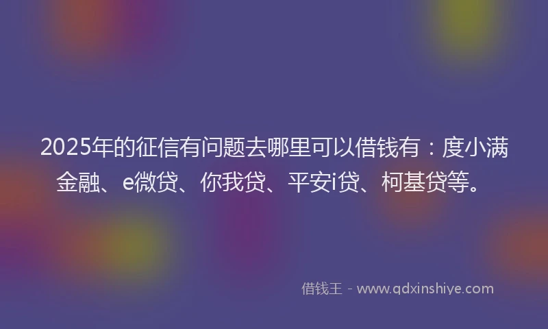 2025年的征信有问题去哪里可以借钱有：度小满金融、e微贷、你我贷、平安i贷、柯基贷等。