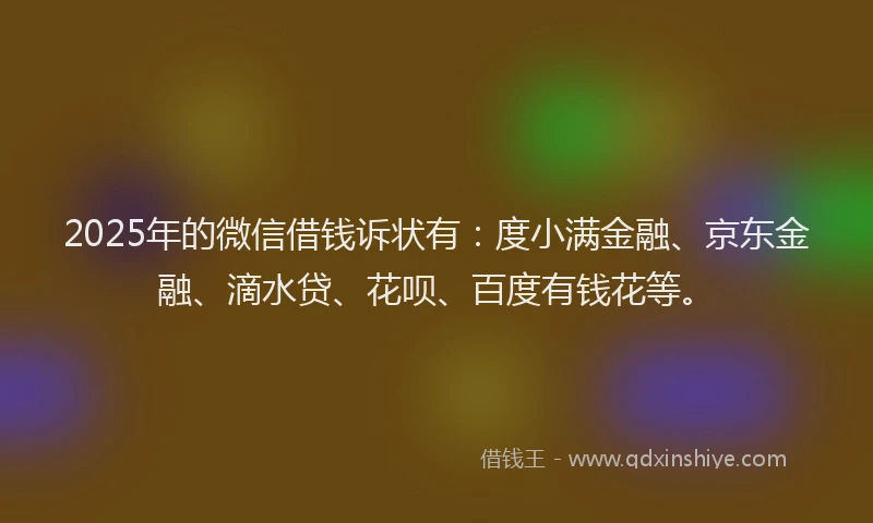 2025年的微信借钱诉状有：度小满金融、京东金融、滴水贷、花呗、百度有钱花等。