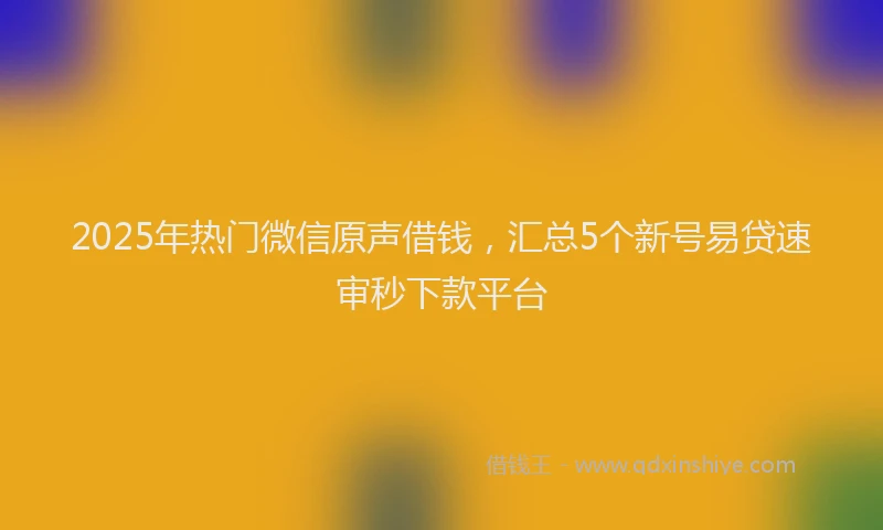 2025年热门微信原声借钱，汇总5个新号易贷速审秒下款平台