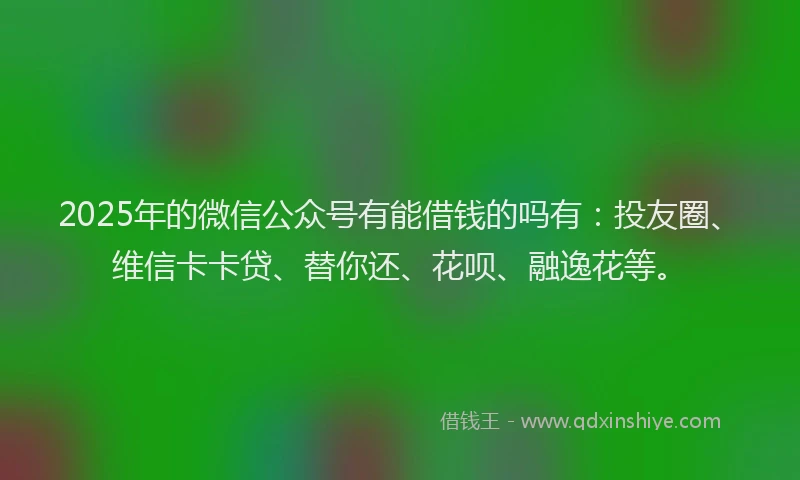 2025年的微信公众号有能借钱的吗有：投友圈、维信卡卡贷、替你还、花呗、融逸花等。