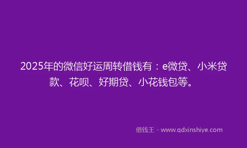 2025年的微信好运周转借钱有：e微贷、小米贷款、花呗、好期贷、小花钱包等。