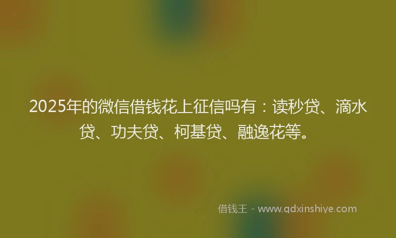 2025年的微信借钱花上征信吗有：读秒贷、滴水贷、功夫贷、柯基贷、融逸花等。