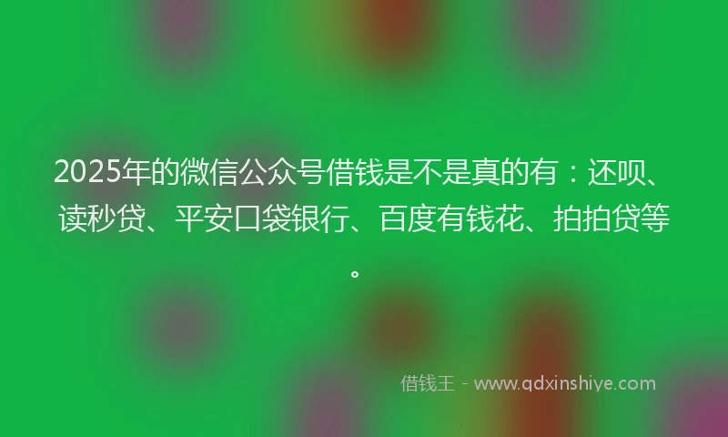 2025年的微信公众号借钱是不是真的有：还呗、读秒贷、平安口袋银行、百度有钱花、拍拍贷等。