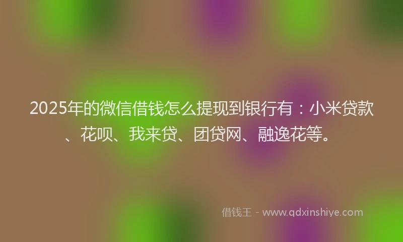 2025年的微信借钱怎么提现到银行有：小米贷款、花呗、我来贷、团贷网、融逸花等。
