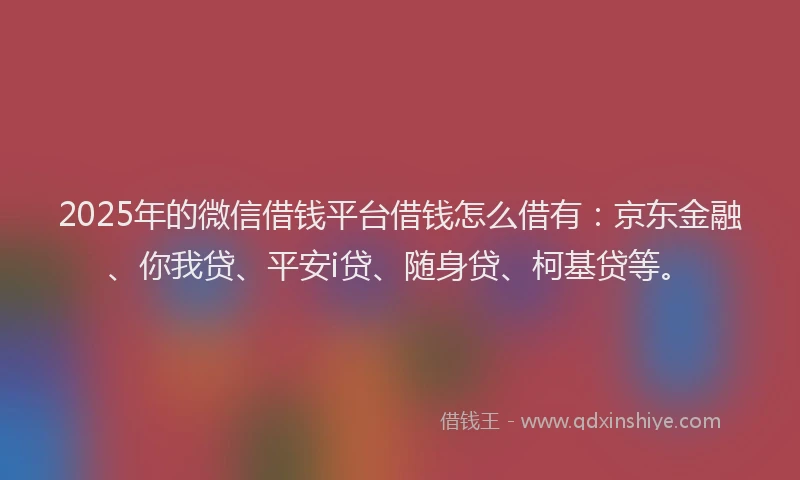 2025年的微信借钱平台借钱怎么借有：京东金融、你我贷、平安i贷、随身贷、柯基贷等。