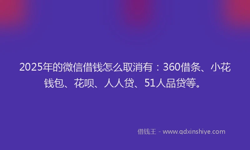 2025年的微信借钱怎么取消有：360借条、小花钱包、花呗、人人贷、51人品贷等。