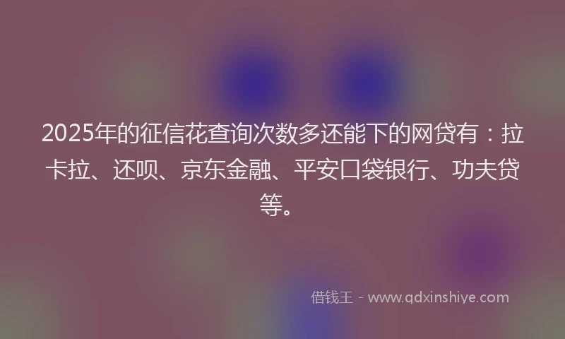 2025年的征信花查询次数多还能下的网贷有：拉卡拉、还呗、京东金融、平安口袋银行、功夫贷等。