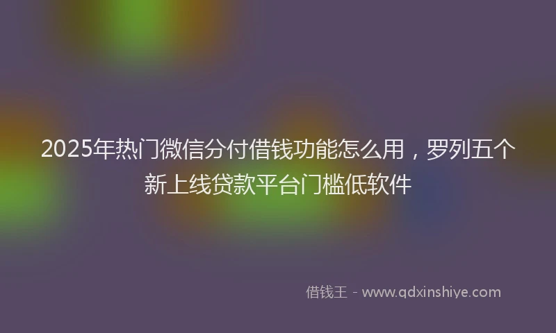 2025年热门微信分付借钱功能怎么用，罗列五个新上线贷款平台门槛低软件