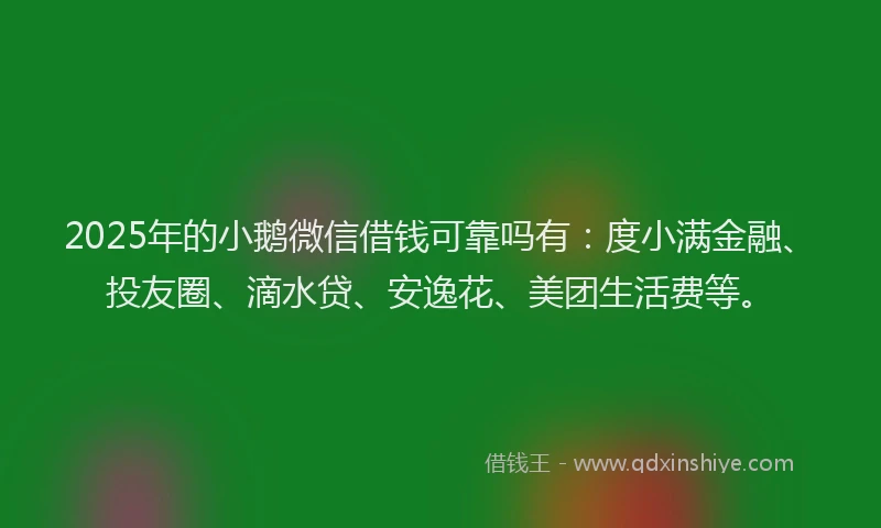 2025年的小鹅微信借钱可靠吗有：度小满金融、投友圈、滴水贷、安逸花、美团生活费等。