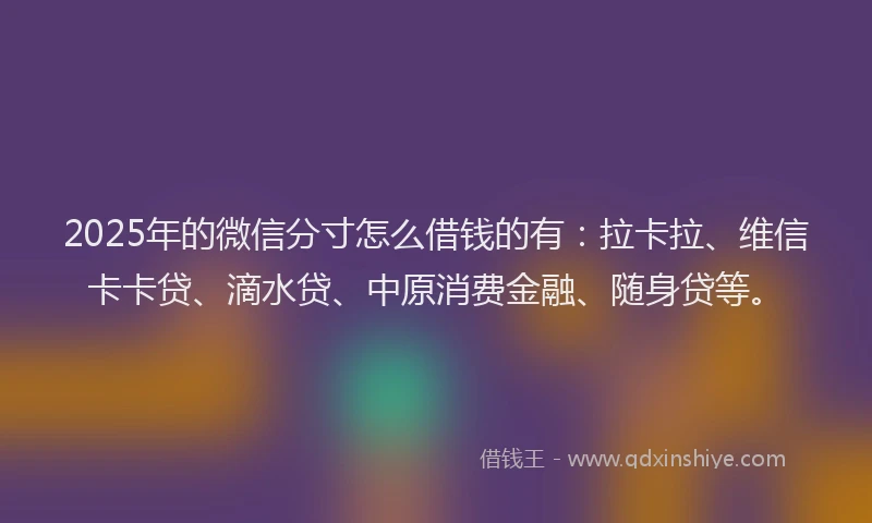 2025年的微信分寸怎么借钱的有：拉卡拉、维信卡卡贷、滴水贷、中原消费金融、随身贷等。