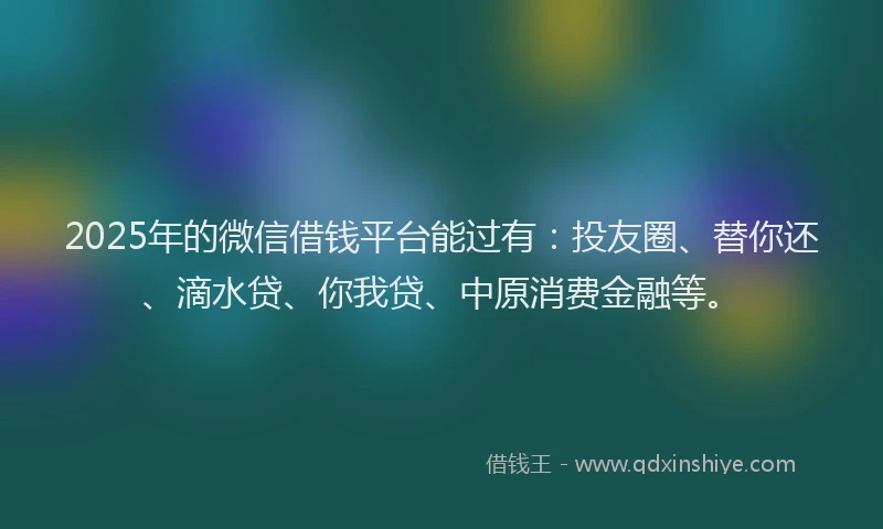 2025年的微信借钱平台能过有：投友圈、替你还、滴水贷、你我贷、中原消费金融等。