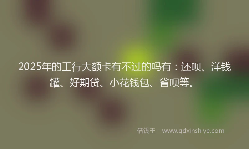 2025年的工行大额卡有不过的吗有：还呗、洋钱罐、好期贷、小花钱包、省呗等。