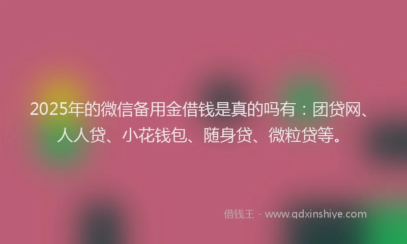 2025年的微信备用金借钱是真的吗有：团贷网、人人贷、小花钱包、随身贷、微粒贷等。