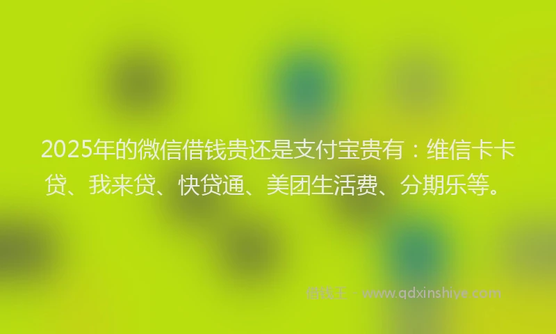 2025年的微信借钱贵还是支付宝贵有：维信卡卡贷、我来贷、快贷通、美团生活费、分期乐等。