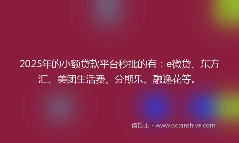 2025年的小额贷款平台秒批的有：e微贷、东方汇、美团生活费、分期乐、融逸花等。