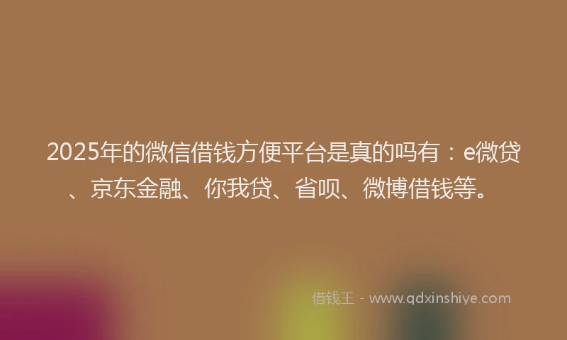 2025年的微信借钱方便平台是真的吗有：e微贷、京东金融、你我贷、省呗、微博借钱等。