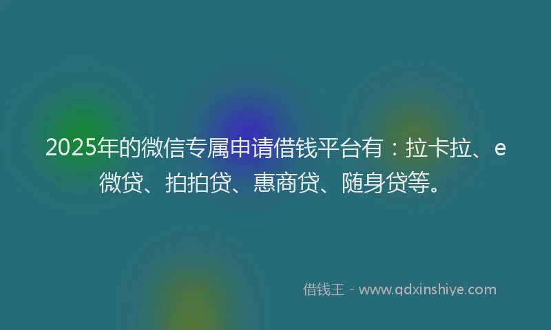 2025年的微信专属申请借钱平台有：拉卡拉、e微贷、拍拍贷、惠商贷、随身贷等。