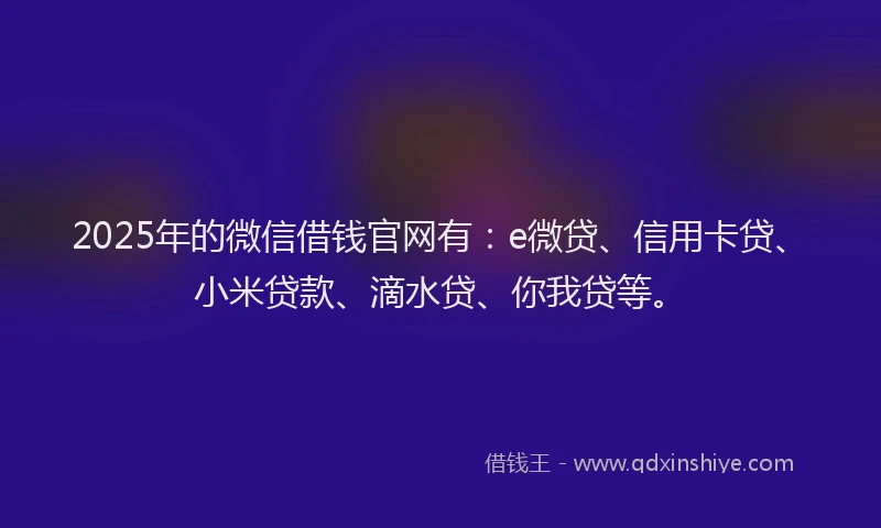 2025年的微信借钱官网有：e微贷、信用卡贷、小米贷款、滴水贷、你我贷等。