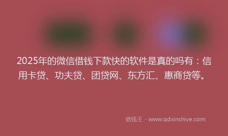 2025年的微信借钱下款快的软件是真的吗有：信用卡贷、功夫贷、团贷网、东方汇、惠商贷等。