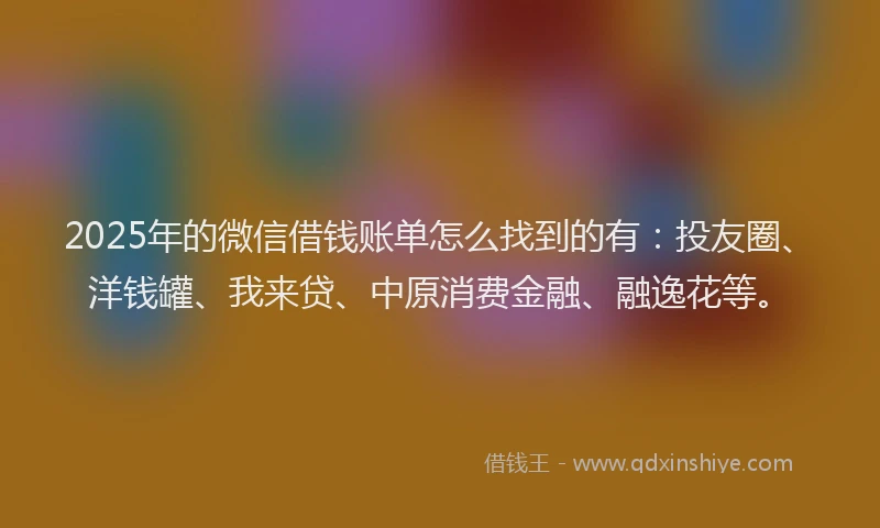 2025年的微信借钱账单怎么找到的有：投友圈、洋钱罐、我来贷、中原消费金融、融逸花等。