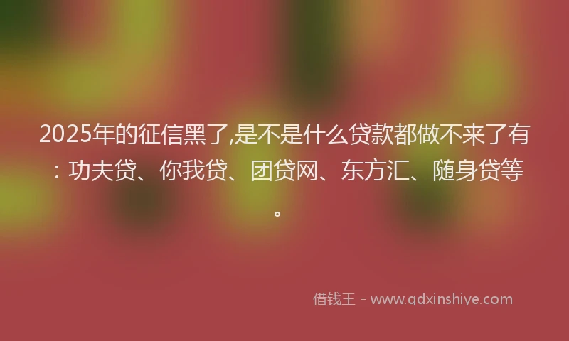 2025年的征信黑了,是不是什么贷款都做不来了有：功夫贷、你我贷、团贷网、东方汇、随身贷等。